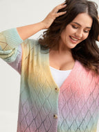 Ombre Gradient Eyelet Trim Knit Cardigan