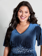 Velvet Celestial Embroidery Shirred Maxi Dress