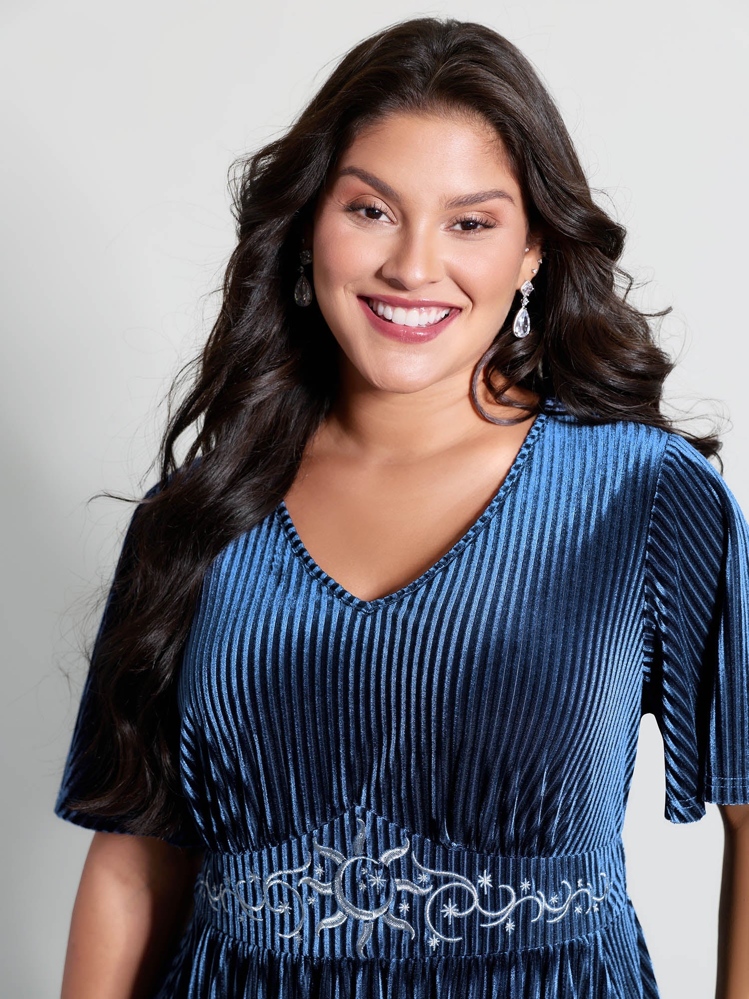 Velvet Celestial Embroidery Shirred Maxi Dress