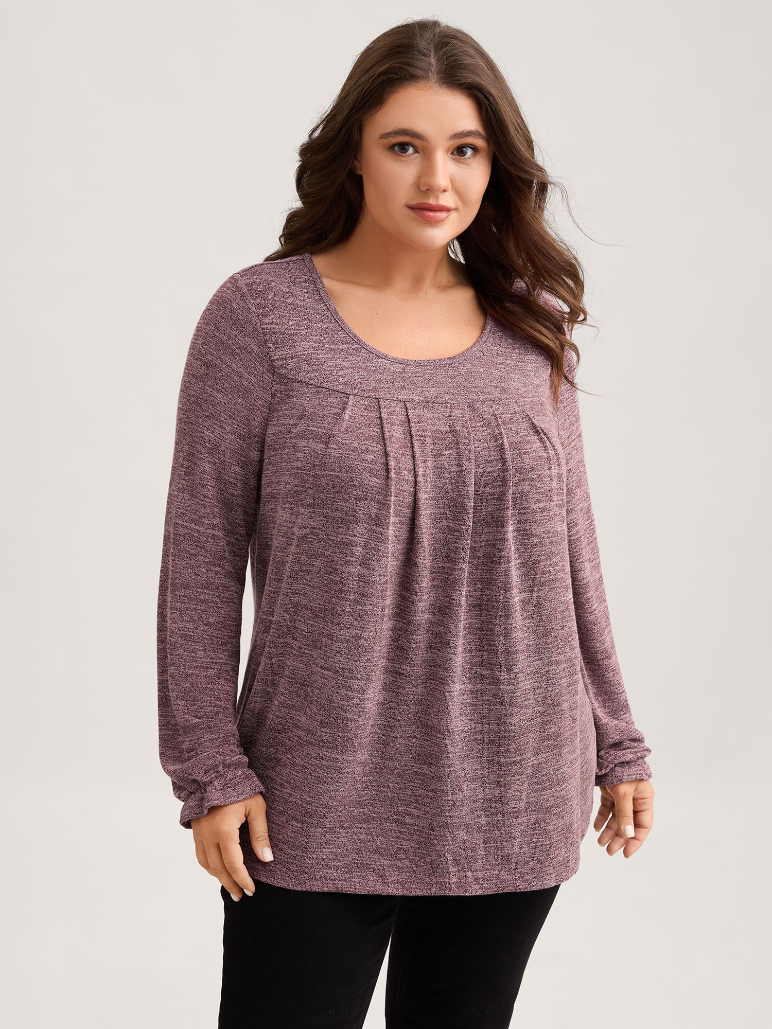 Round Neck Heather Pleated T-shirt