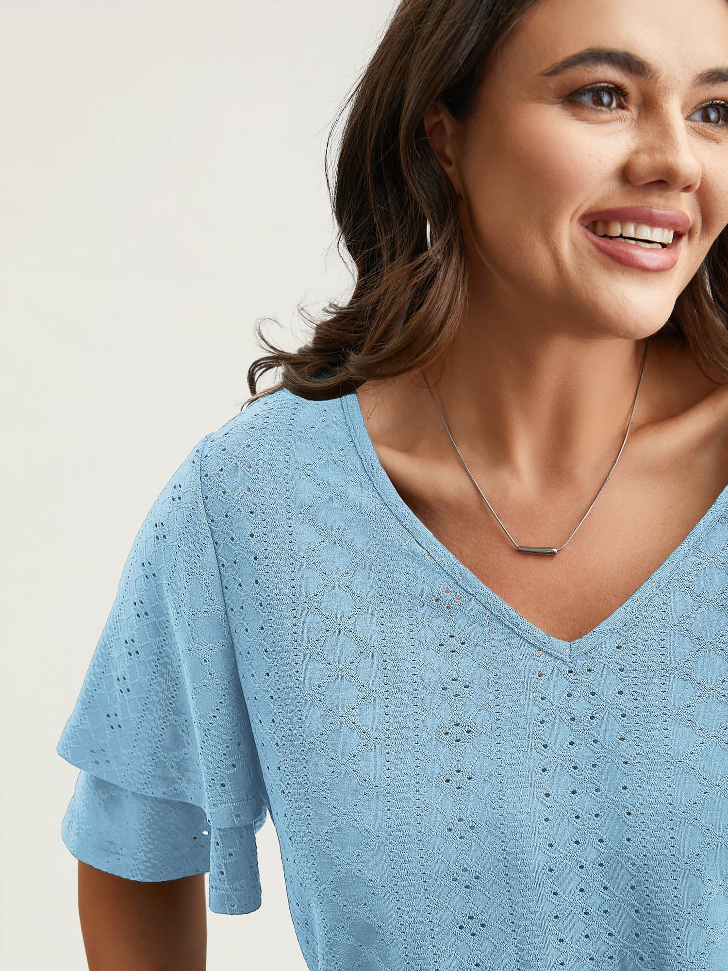 Jacquard Textured Lotus Leaf Sleeve Top