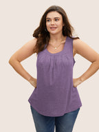 Heather Plicated Detail Square Neck Tank Top