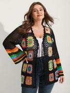 Colorful Floral Crochet Tie Knit Cardigan