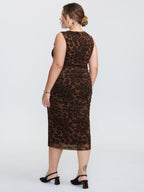 Leopard Print Ruched Sleeveless Dress