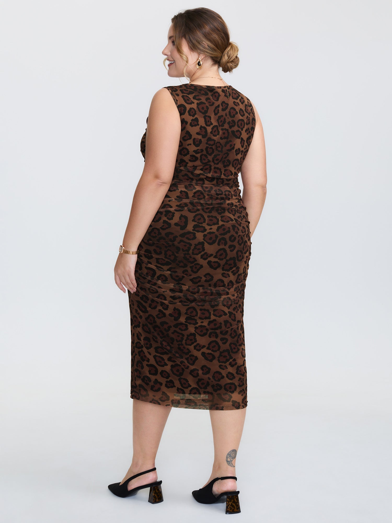 Leopard Print Ruched Sleeveless Dress