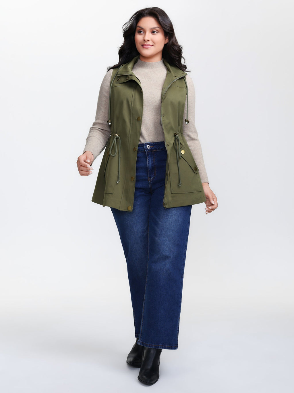 Channel-Drawstring Pockets Hooded Vest