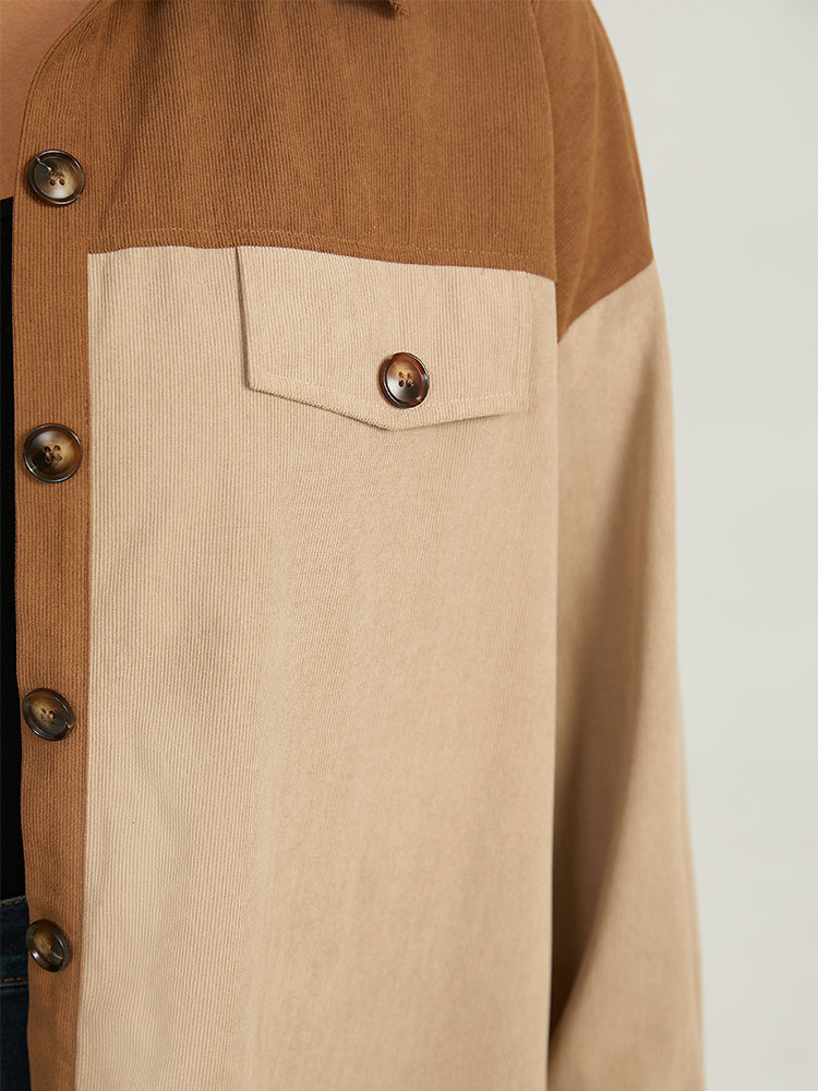 Two Tone Button Through Patchwork Coat