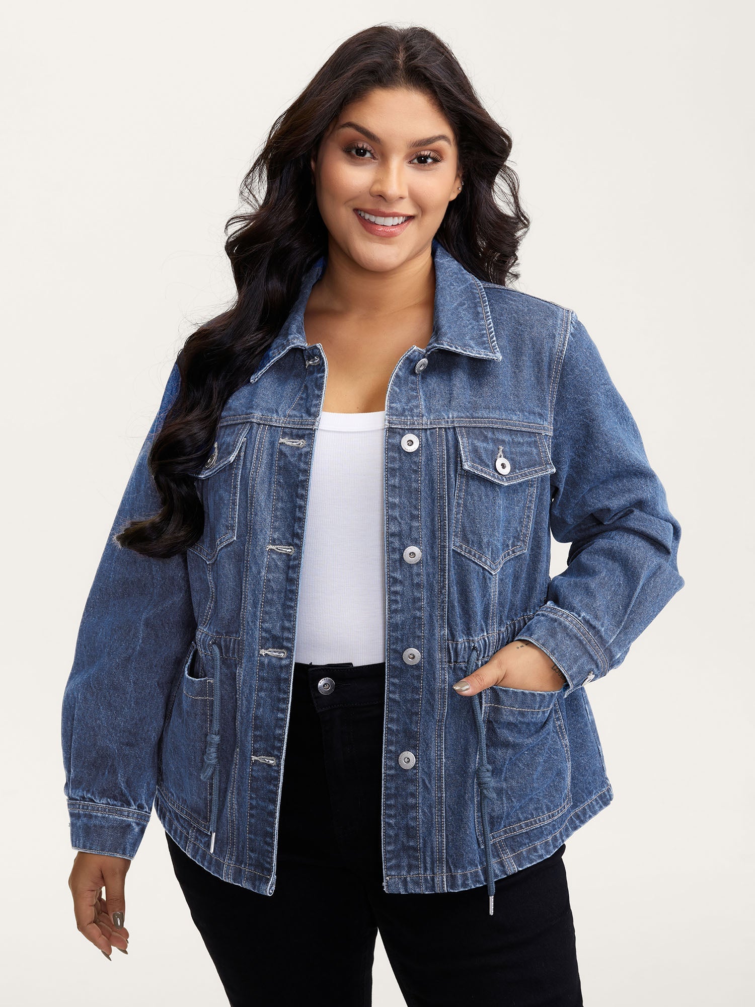 Supersoft Stretchy Waist Button-Down Denim Jacket
