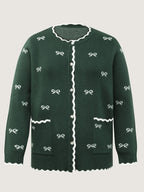 Bowknot Jacquard Wavy Edge Knit Cardigan