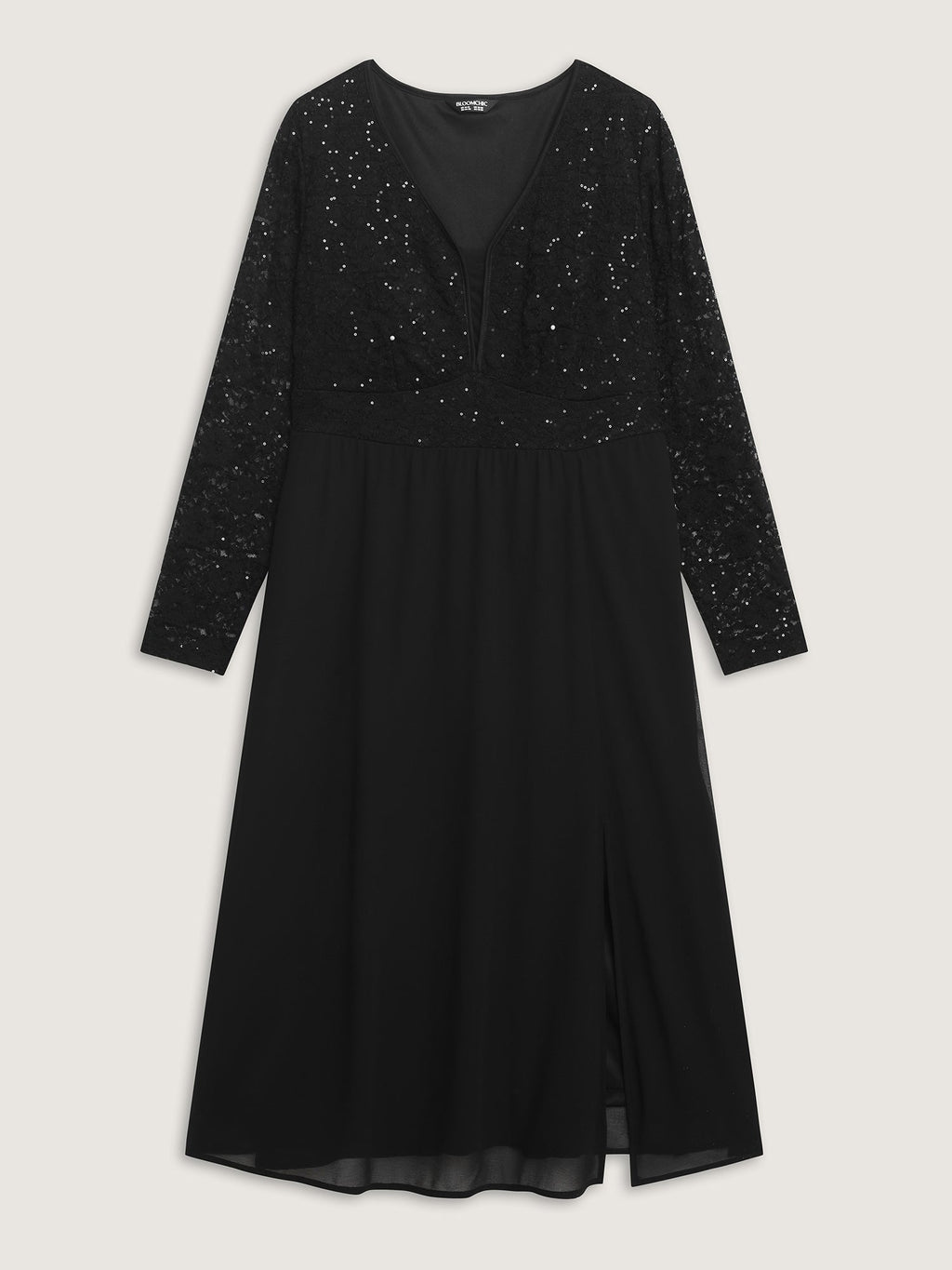 Sheer Lace V-Neck Shirred Waist Midi Dress