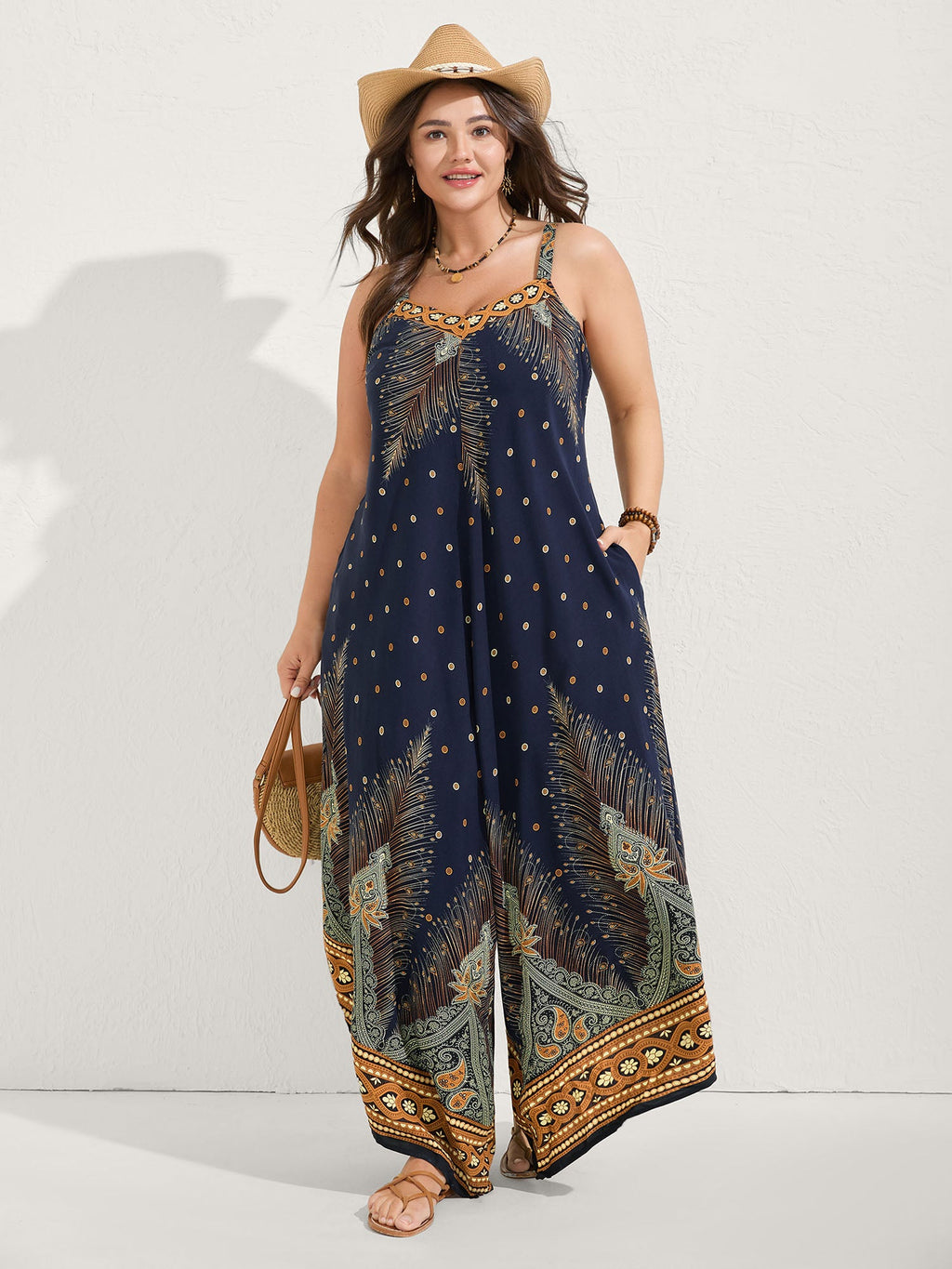 Boho Print Asymmetrical Hem Jumpsuit