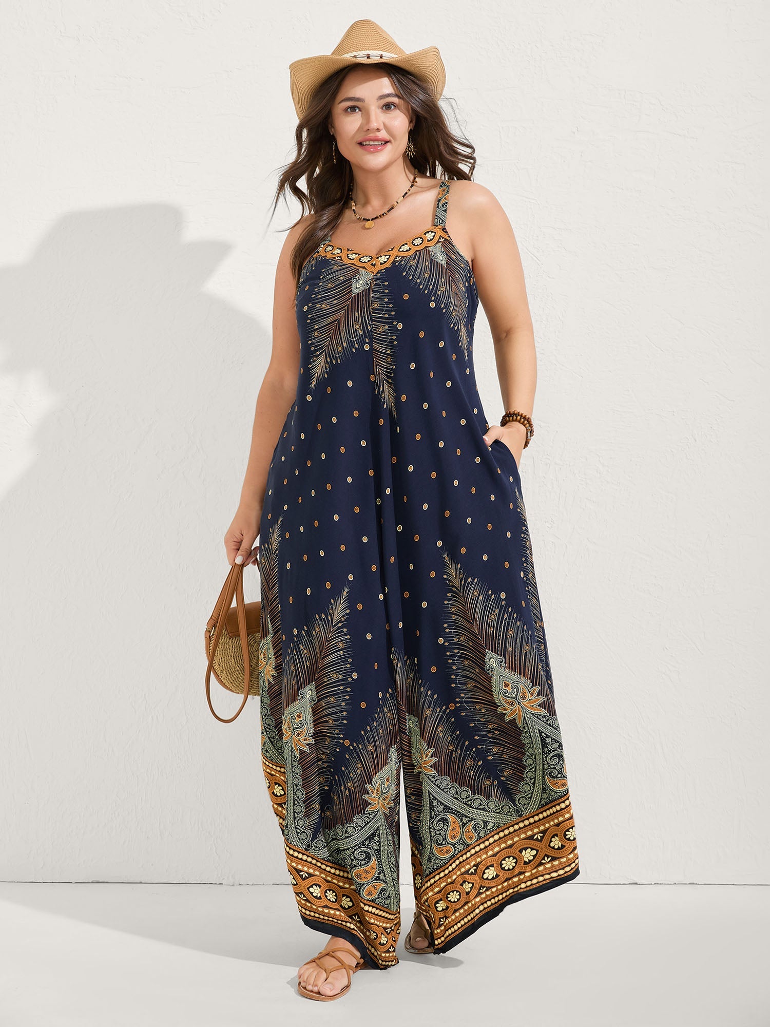 Boho Print Asymmetrical Hem Jumpsuit