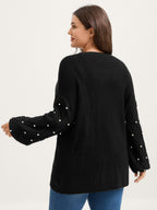 Textured Pearl Detail Drop Shoulder Pullover