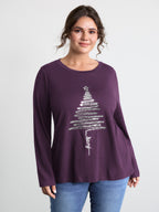 Sequin Cord Embroidered Tree Round Neck T-Shirt