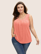 Heather Plicated Detail Square Neck Tank Top