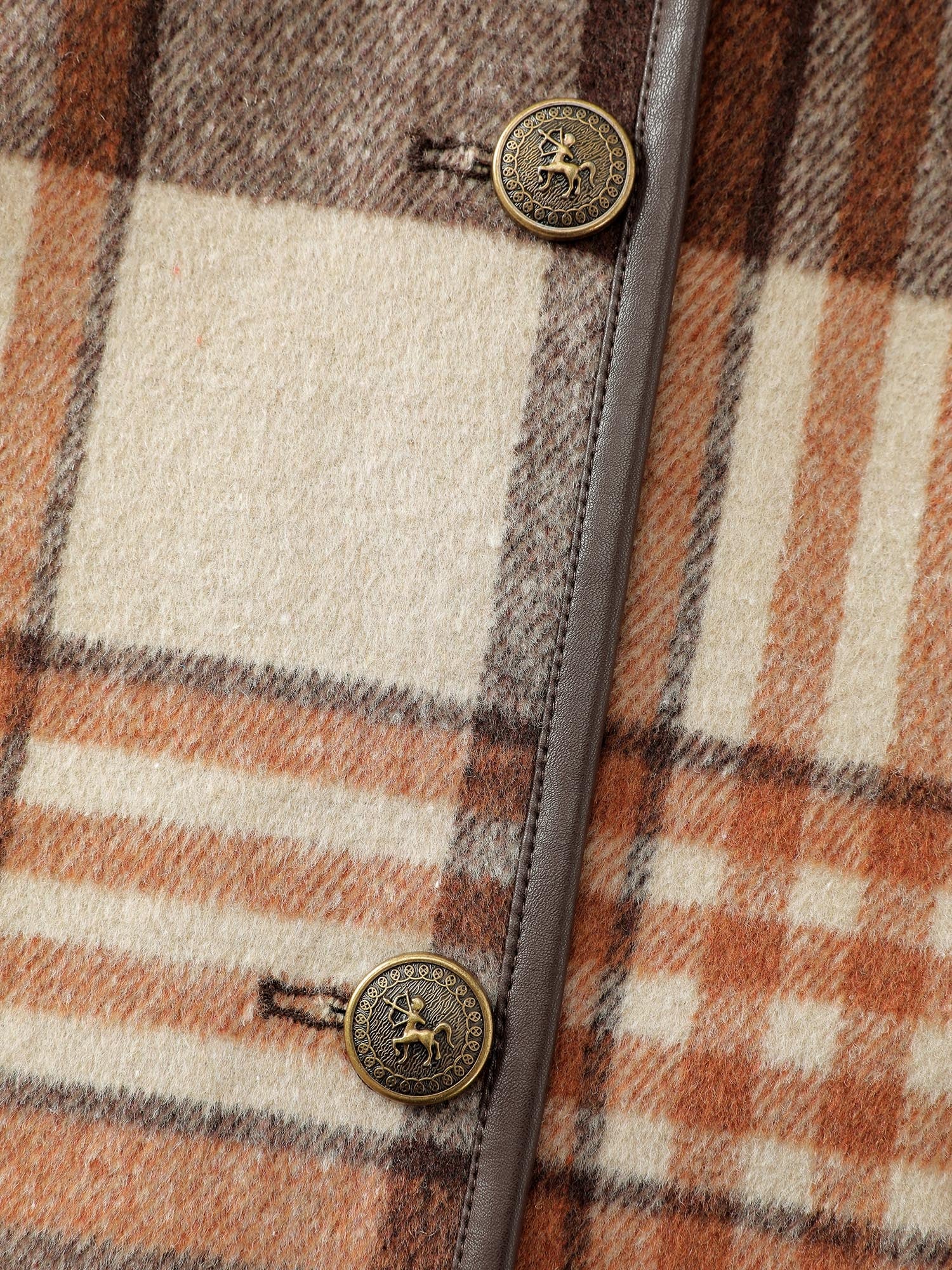 Plaid Print Collar Pockets Coat