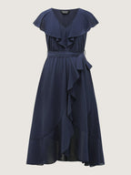 Belted Waist High Low Hem Midi Dress