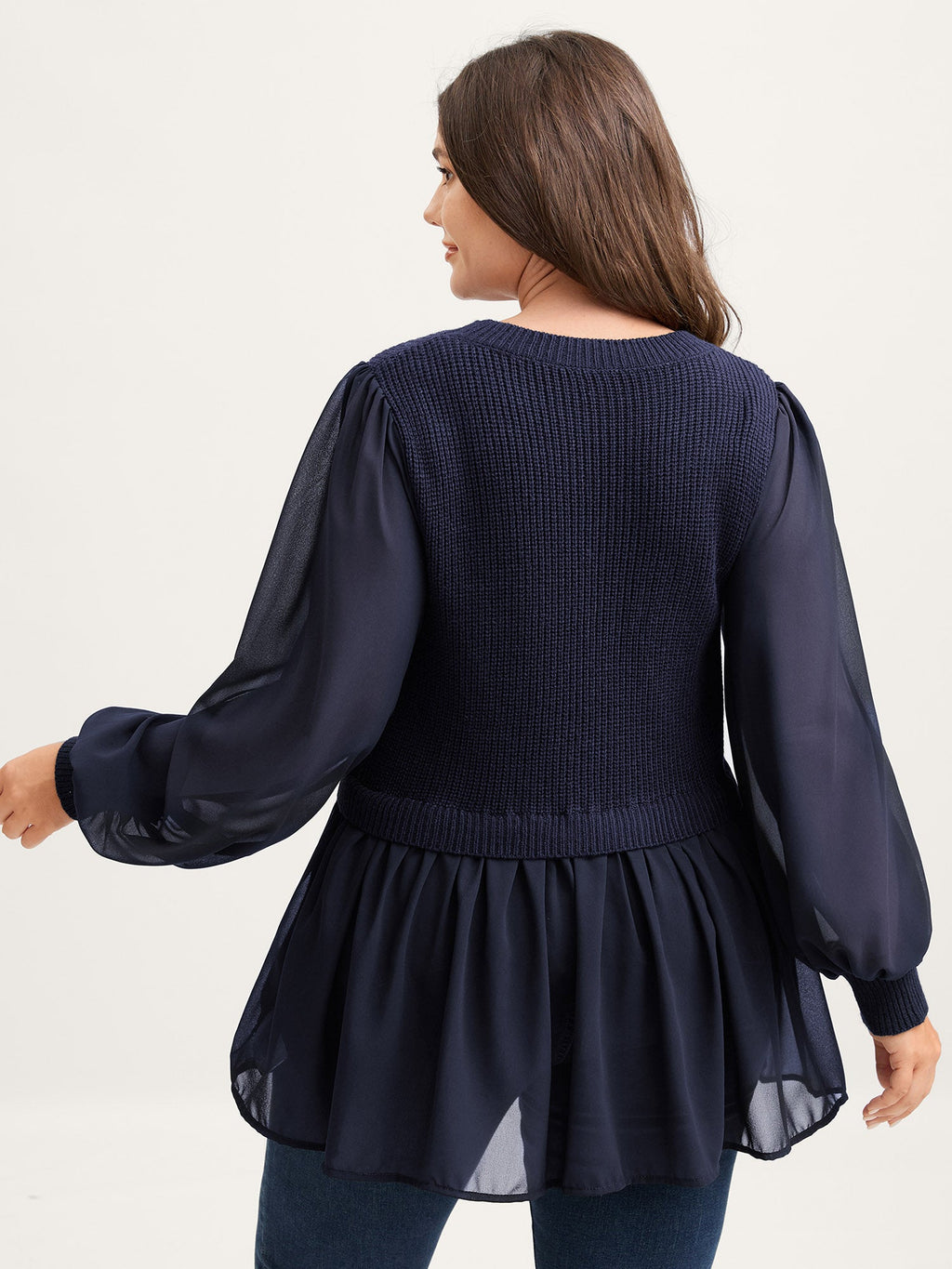 Balloon Sleeve Solid Twofer Sweater