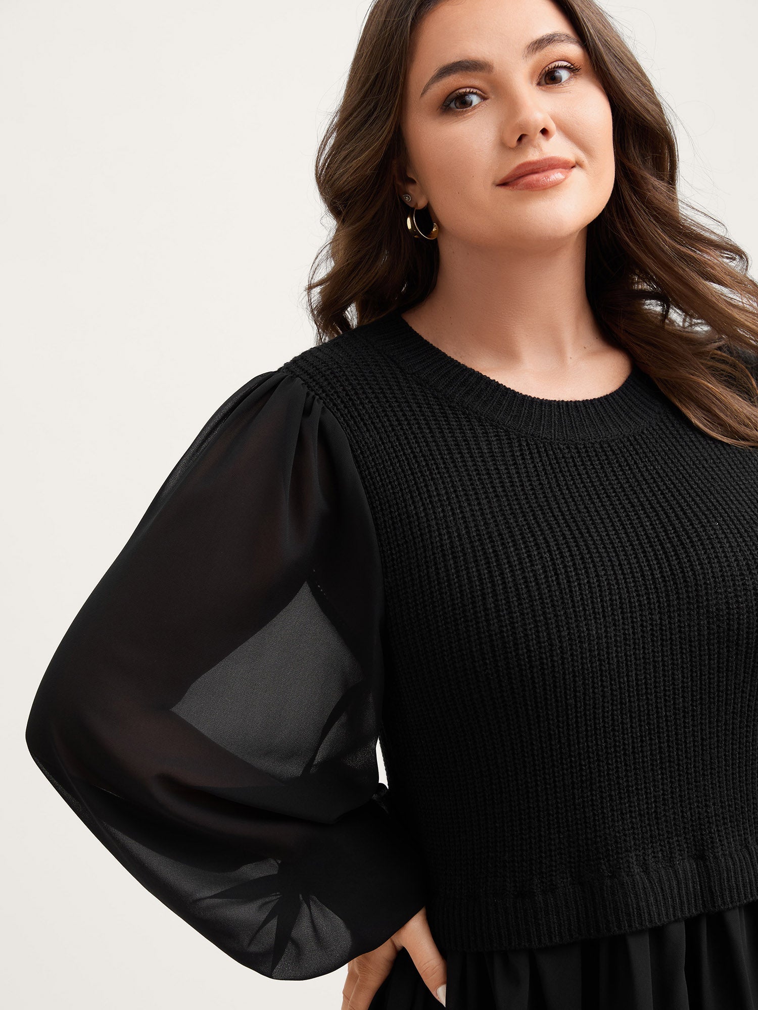 Balloon Sleeve Solid Twofer Sweater