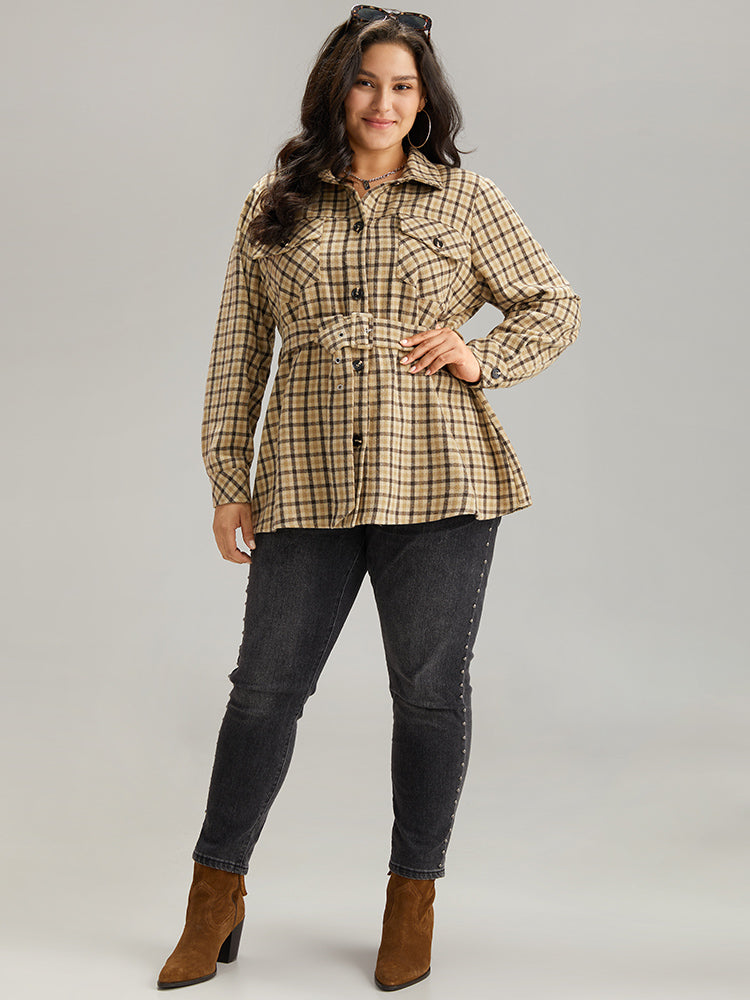 Gingham Pocket Button Through Belted Coat