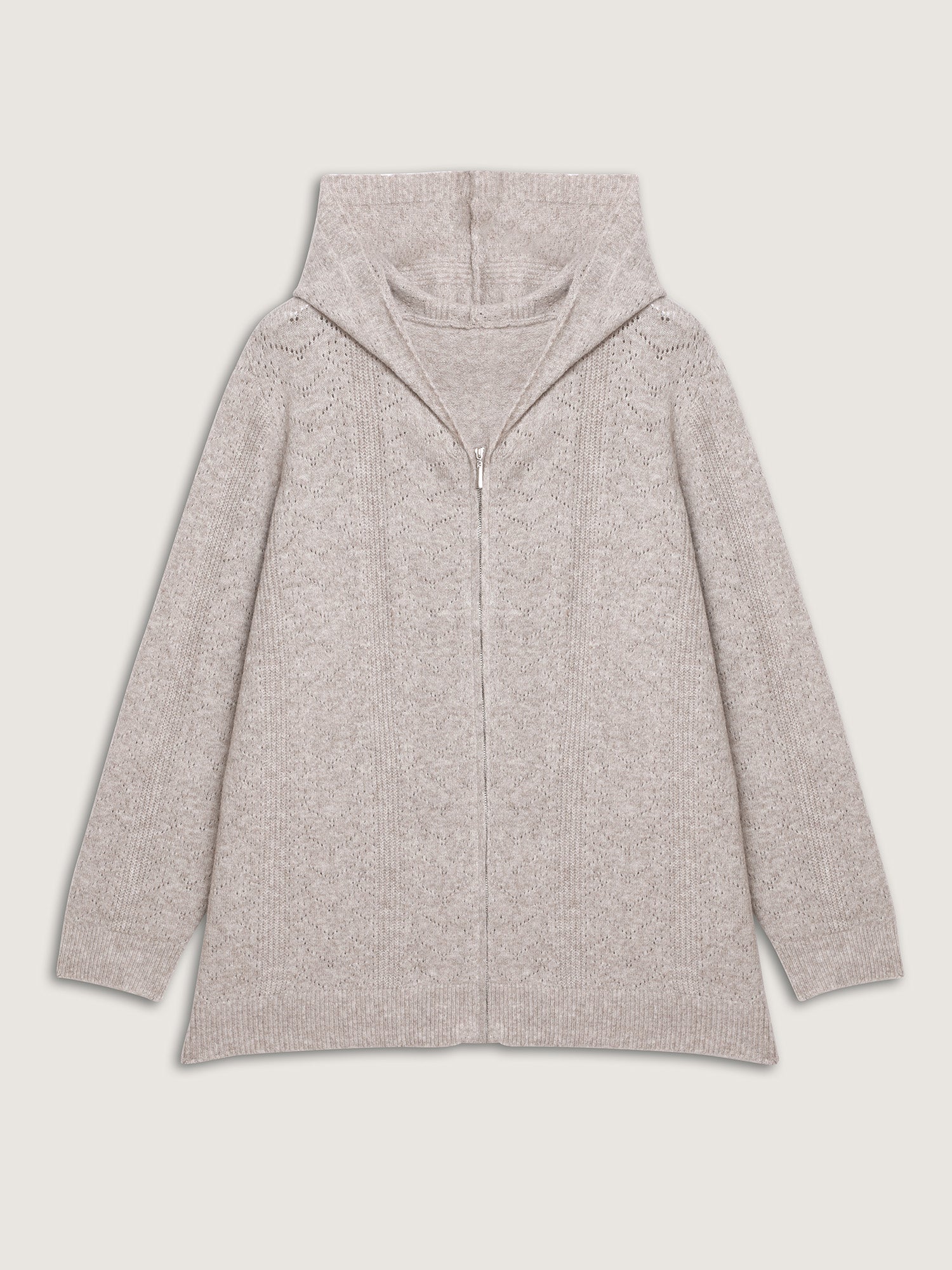 Hooded Zipper-Front Knit Cardigan