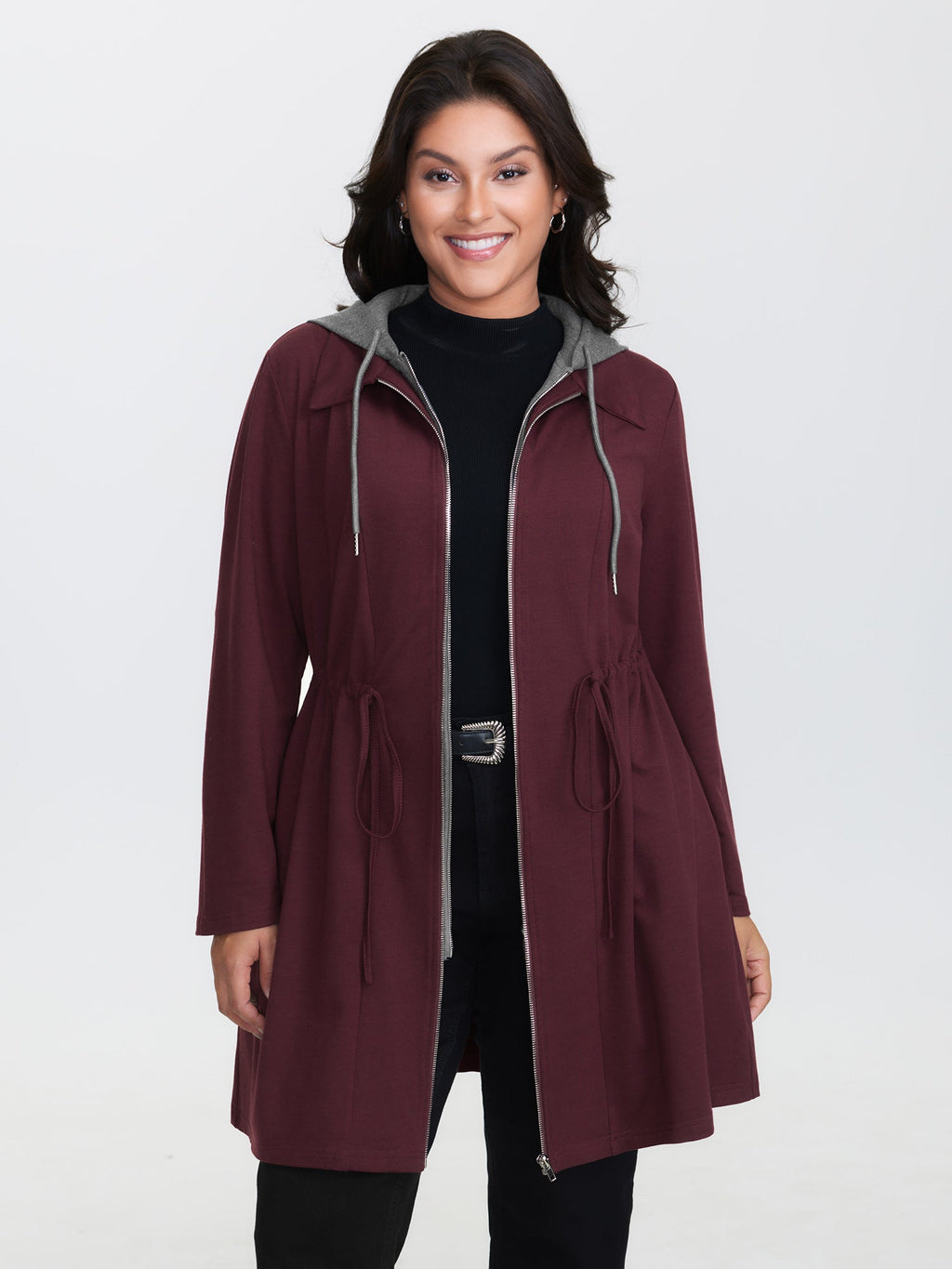 Stretchy Color Contrast Hooded Coat