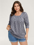 Textured Knit Pleated Neckline Top