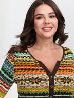 Colorful Stripe Button Placket T-Shirt