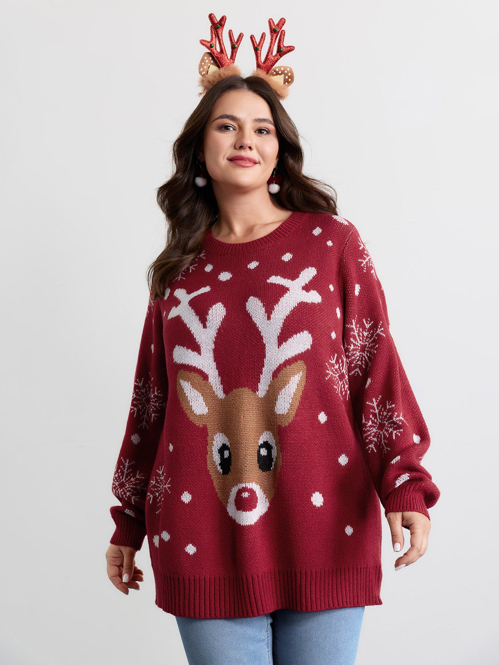 Deer Snowflake Pattern Jacquard Pullover