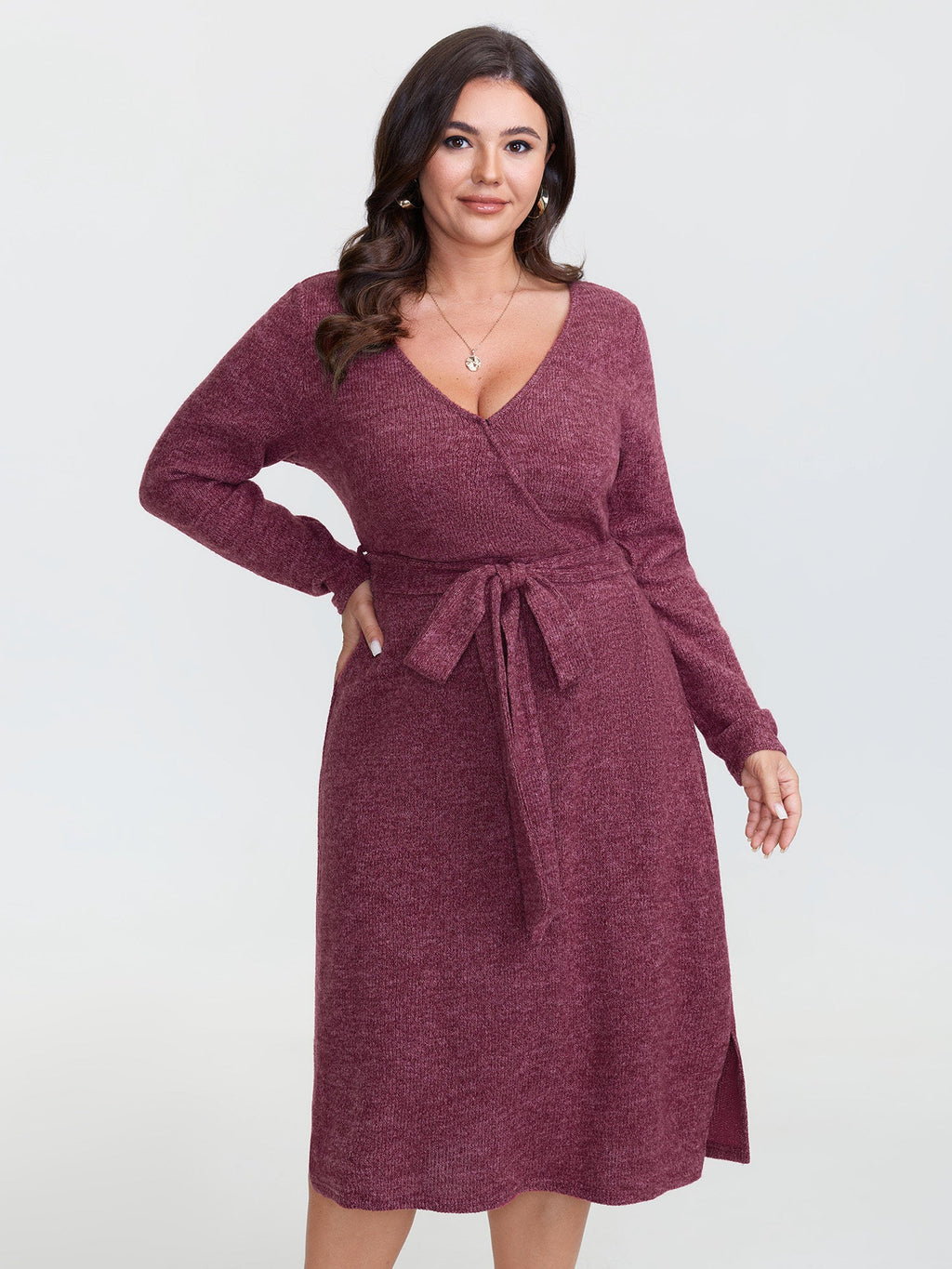 Supersoft Color Blend Knit Belted Midi Dress