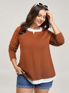 Textured Spliced Round Neck Solid T-Shirt