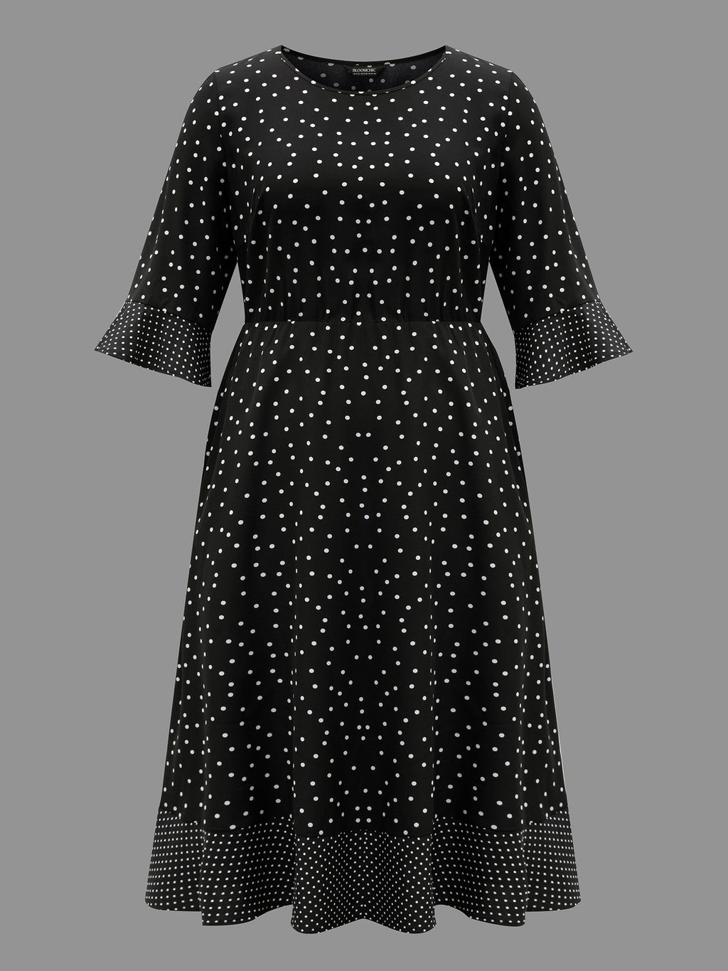 Crew Neck Polka Dot Waist Cinched Dress