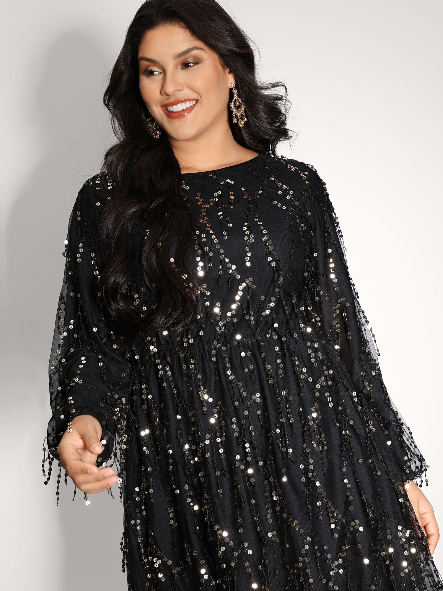 Back Bow Tie Fringe Sequin Midi Dress