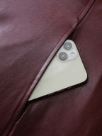 Artificial Leather Belted Waist Long Coat