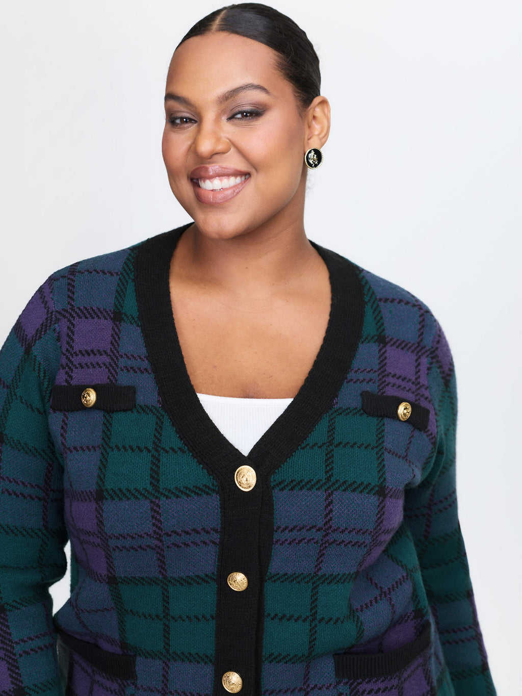 Supersoft Grid Pattern Metal Buckle Knit Cardigan