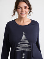 Sequin Cord Embroidered Tree Round Neck T-Shirt