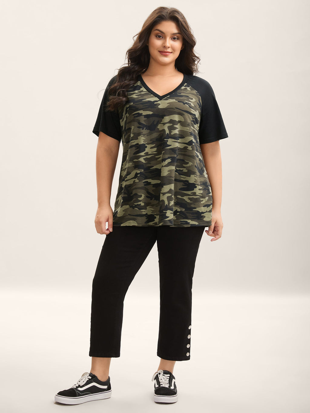 Camouflage Print Raglan Sleeve T-Shirt