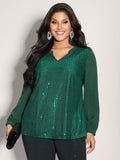 Shimmery Sequin Notched Collar Blouse