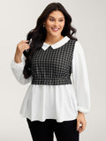Houndstooth Pattern Color Contrast Blouse