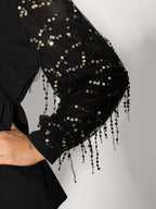 Sequin Sleeve Cut-Out Neck Top