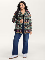 Geometric Velvet Button Pockets Coat