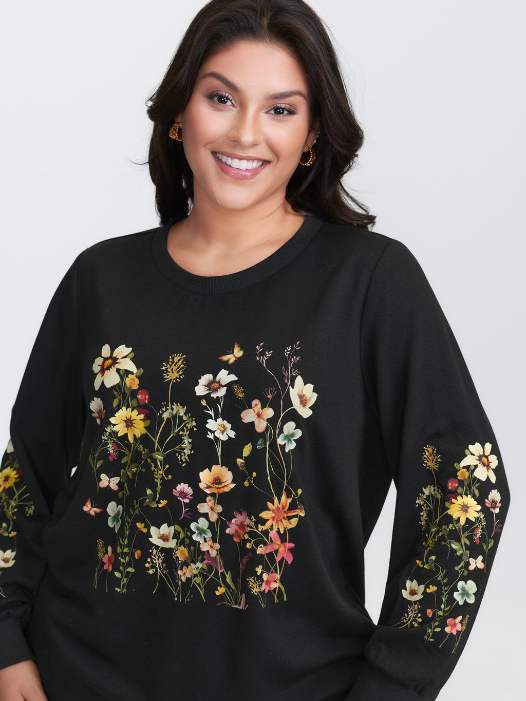 Floral Fun Stretchy Cuffs Sweatshirt