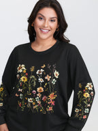 Floral Fun Stretchy Cuffs Sweatshirt