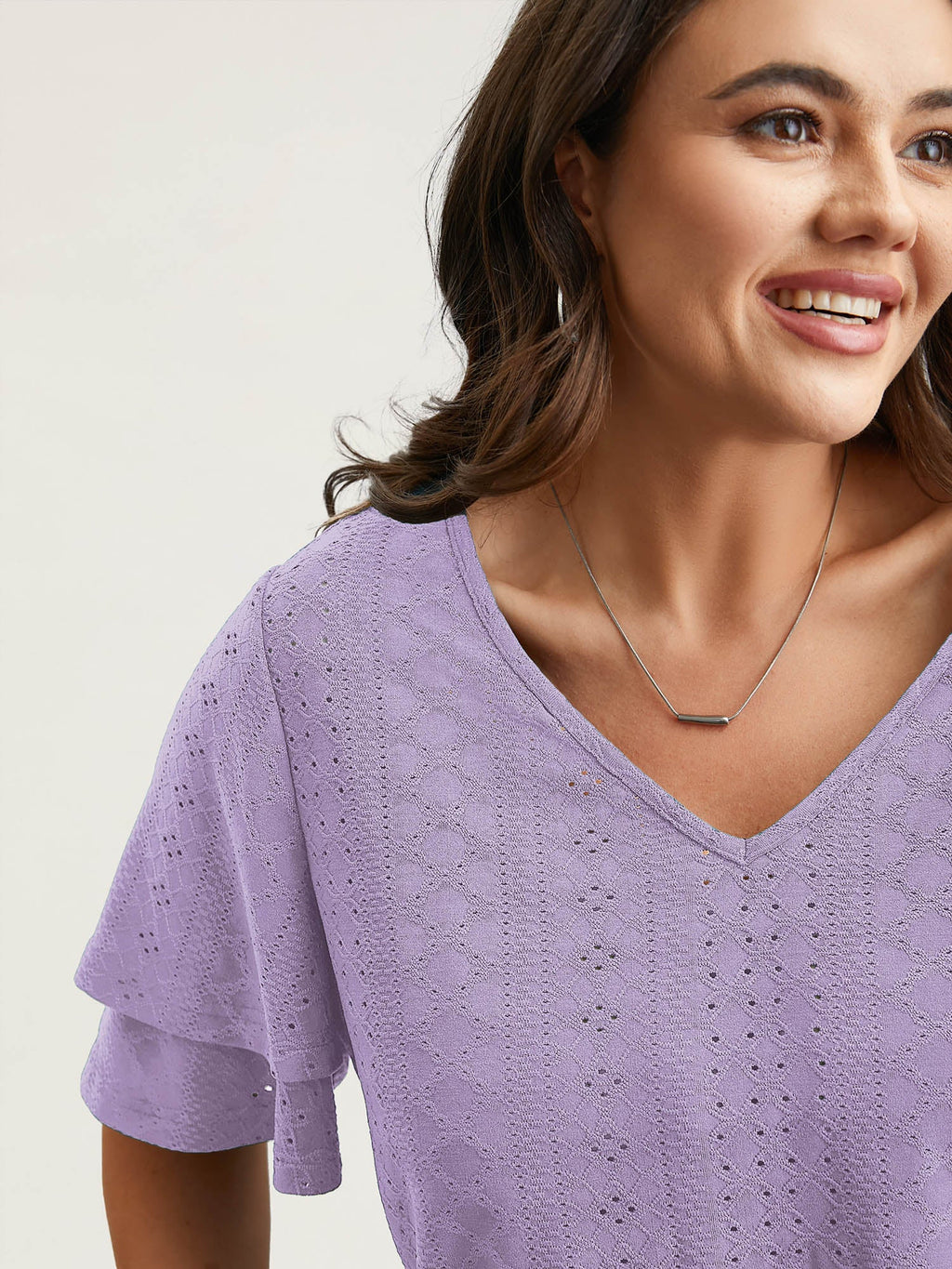 Jacquard Textured Lotus Leaf Sleeve Top