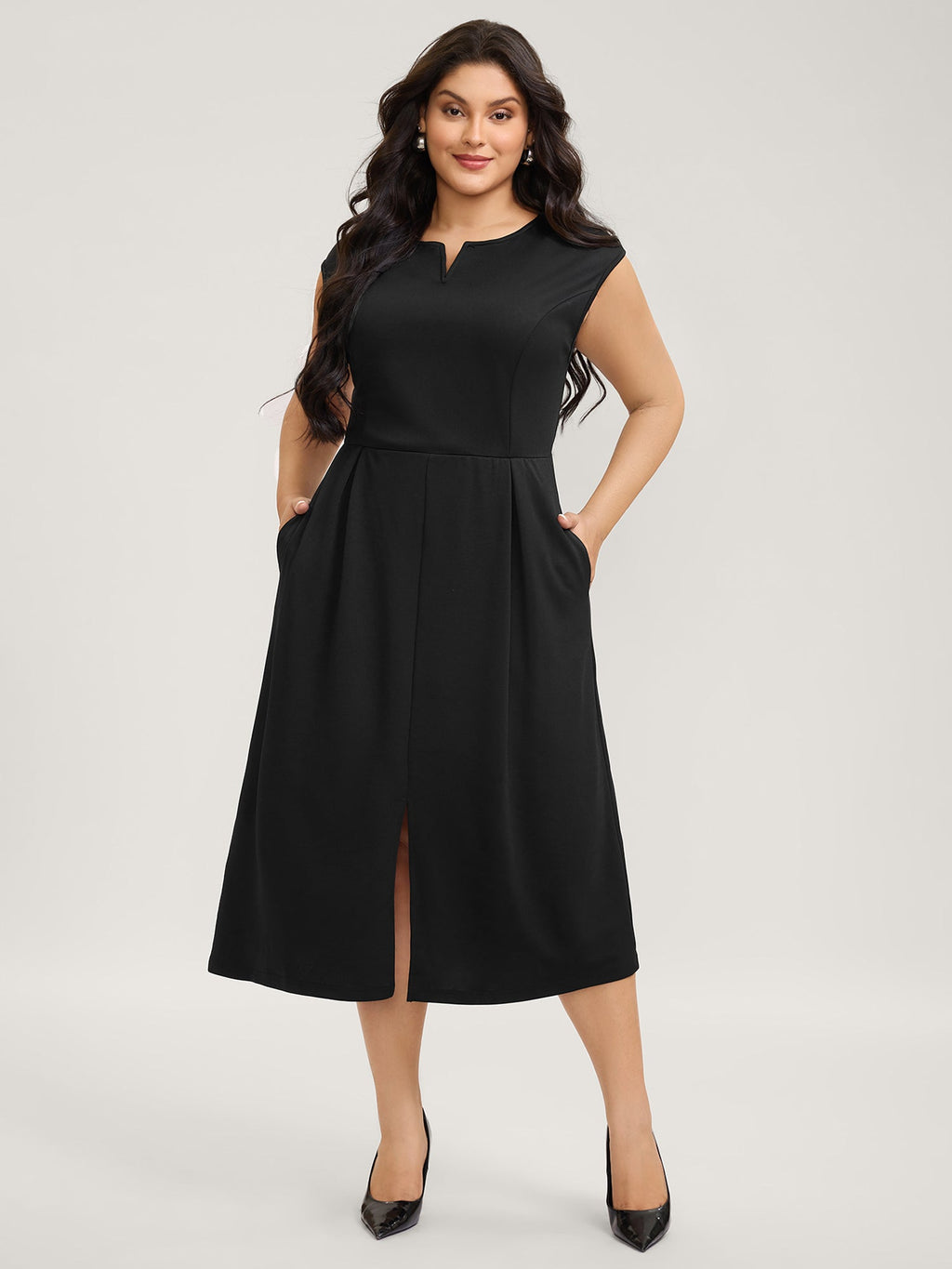 Stretchy Waist Pleated Midi Dress