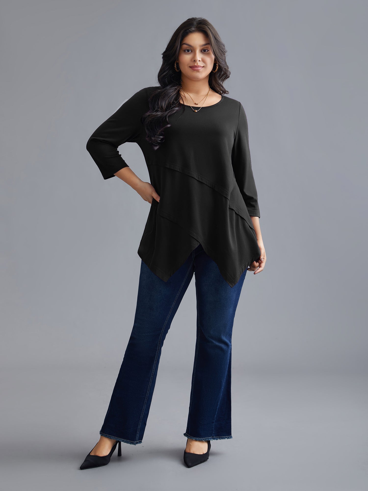 Asymmetrical Hem Overlap Long T-shirt