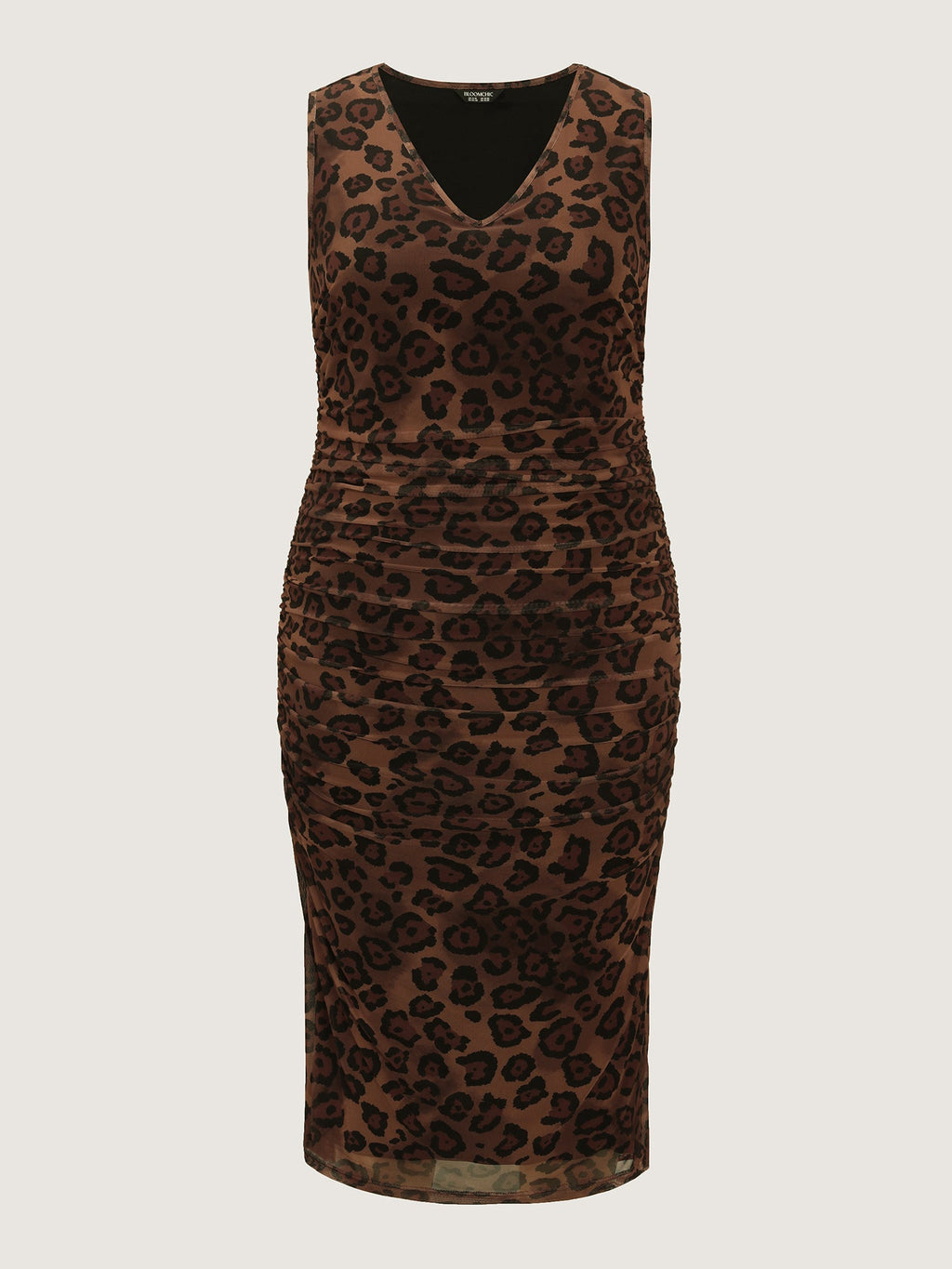 Leopard Print Ruched Sleeveless Dress