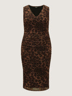 Leopard Print Ruched Sleeveless Dress