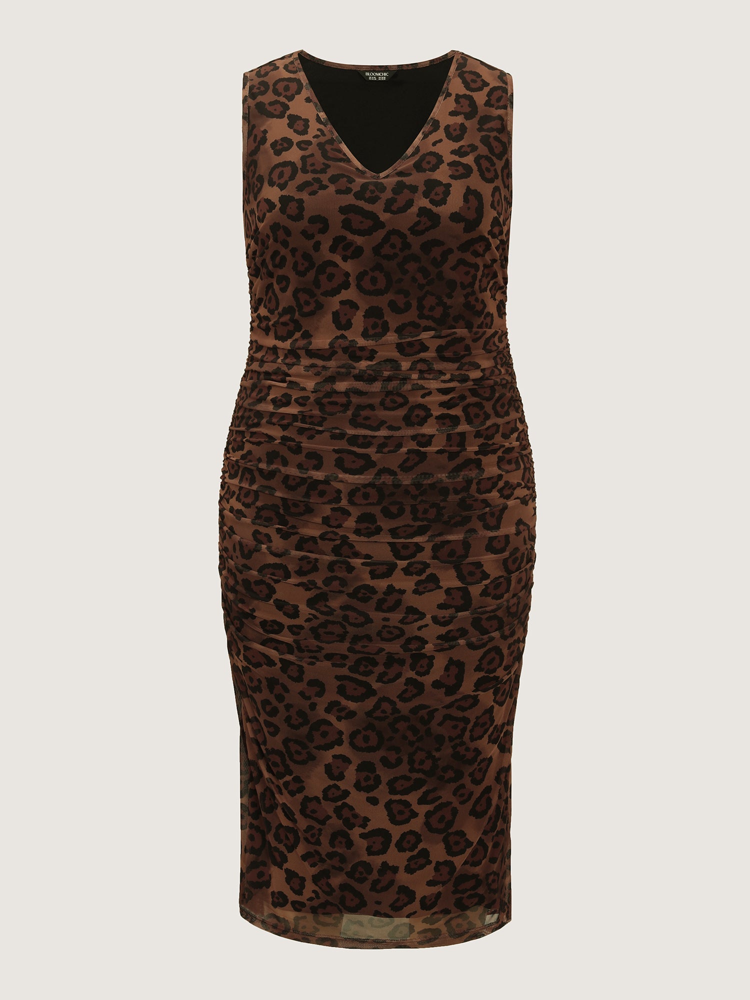 Leopard Print Ruched Sleeveless Dress