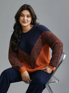 Textured Balloon Sleeves Color Block Pullover